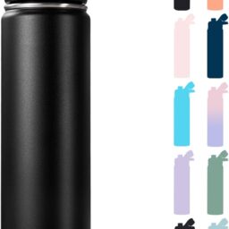 Fijinhom Insulated Water Bottle with Handle, 304 Stainless Steel Water Bottles with Wide Mouth, Double Wall Vacuum Sports Water Bottle, BPA Free, Keep Cold and Hot, 24 Ounces, Black