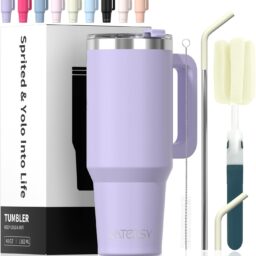 40 oz Tumbler with Handle,Tumbler with Lid and Straw,Double Wall Insulated Cup Stainless Steel Travel Mug(Cold for 34 Hours),Water Bottle for Iced Tea,Coffee,Cold Beverages(Purple)