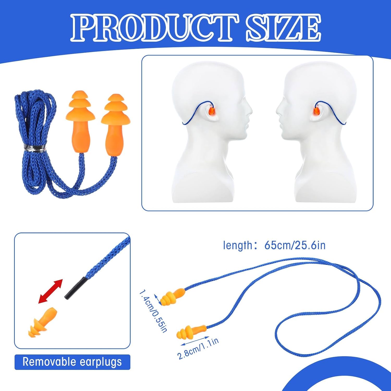 Relaxweex 500 Pairs Corded Ear Plugs Bulk 25dB NRR with String,Blue Orange | Reusable Silicone, Individually Wrapped, Noise Reduction for Sleeping Shooting Work, Soft for Hearing Protection - Image 2