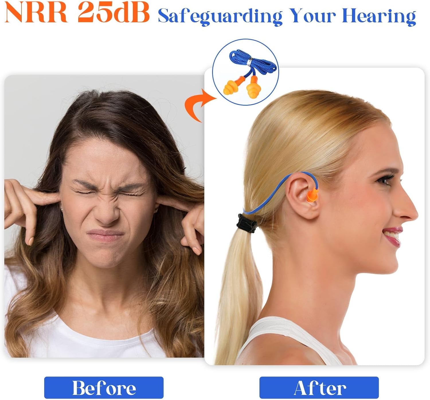 Relaxweex 500 Pairs Corded Ear Plugs Bulk 25dB NRR with String,Blue Orange | Reusable Silicone, Individually Wrapped, Noise Reduction for Sleeping Shooting Work, Soft for Hearing Protection - Image 5