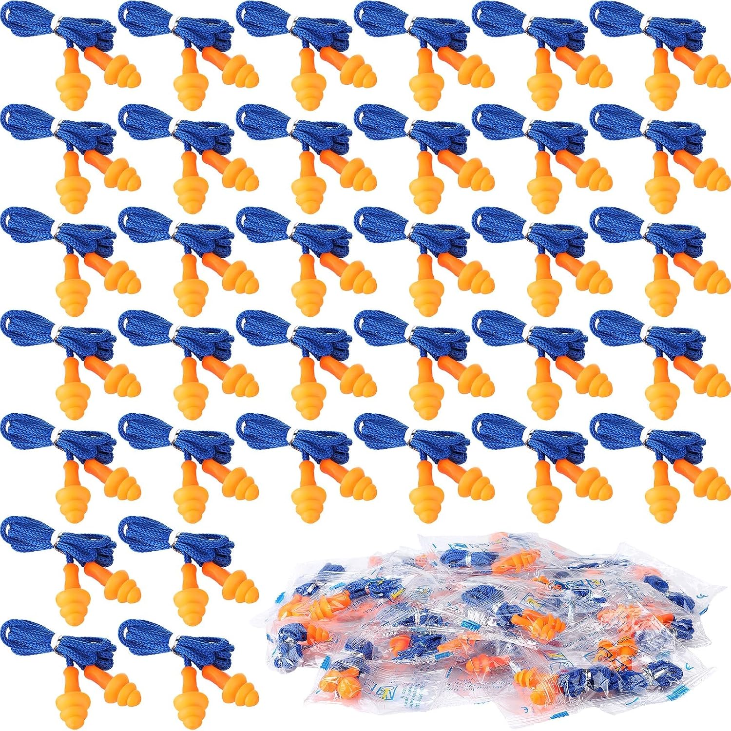 Relaxweex 500 Pairs Corded Ear Plugs Bulk 25dB NRR with String,Blue Orange | Reusable Silicone, Individually Wrapped, Noise Reduction for Sleeping Shooting Work, Soft for Hearing Protection - Image 9