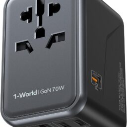 MOMAX 70W GaN Universal Travel Adapter, All-in-One Travel Charging | UK/EU/US/AU/JP Compatible Travel Essential, 3 USB-C PD Ports & 2 USB-A Ports for Laptop, Phone & More